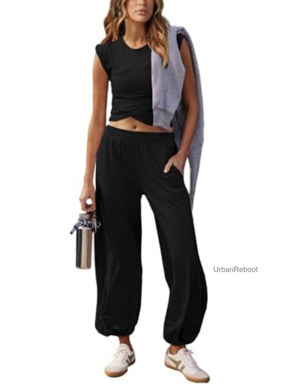 Women's 2 Piece Sweatsuit Set Cropped Top High Waisted Pants Loungewear